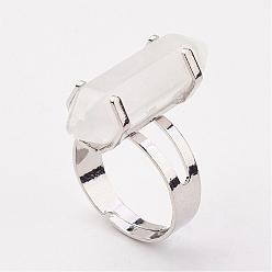 Quartz Crystal Natural Quartz Crystal Finger Rings, with Iron Ring Finding, Platinum, Bullet, Size 8, 18mm