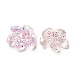 Pink Transparentes bouchons acrylique de perles, couleur ab , Flower 5 pétales, rose, 20.5x24x7mm, Trou: 1.5mm