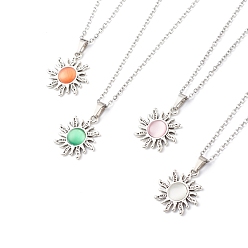 Mixed Color Cat Eye Sun Pendant Necklace with 304 Stainless Steel Cable Chains for Women, Mixed Color, 17.60 inch(44.7cm)