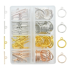 Mixed Color 40 Sets 4 Colors Alloy Toggle Clasps, Flat Round, Cadmium Free & Nickel Free & Lead Free, Mixed Color, Flat Round: 15x2mm, Hole: 2mm, Bar: 21mm, Hole: 2mm, 2pcs/set, 10 sets/color