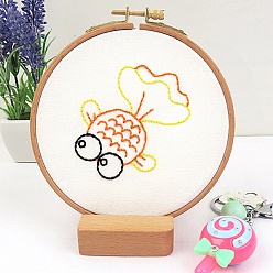 Fish DIY Cartoon Animal Embroidery Sets, Including Imitation Bamboo Frame, Plastic & Alloy Pins, Cloth, Colorful Threads, Fish Pattern, 37~190x1~195x0.6~8.5mm, Inner Diameter: 107mm