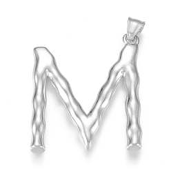 Letter M 304 Stainless Steel Pendants, Bamboo Shaped Letter, Stainless Steel Color, Letter.M, 47x39.5x6mm, Hole: 5x8mm