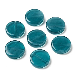 Verde azulado Abalorios de acrílico transparentes, plano y redondo, cerceta, 15x15x3.5 mm, agujero: 1.5 mm, Sobre 5483 unidades / 500 g