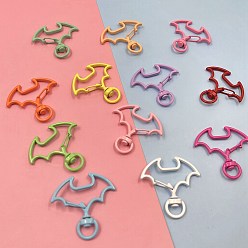 Mixed Color Spray Painted Alloy Swivel Lobster Claw Clasps, Swivel Snap Hook, Bat, Mixed Color, 40x40mm, Hole: 9mm