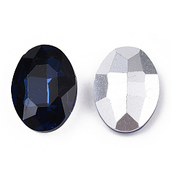 Montana Pointed Back Glass Rhinestone Cabochons, Back Plated, Faceted, Oval, Montana, 18x13x5.5mm