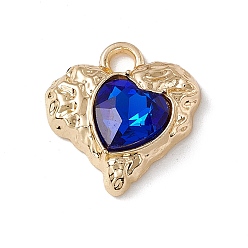 Dark Blue Alloy Pendants, with Glass, Golden, Heart Charm, Dark Blue, 18x17x5.5mm, Hole: 2.5mm