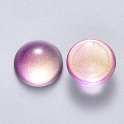 Ciruela Cabochons de cristal transparentes spray pintadas, con polvo del brillo, media vuelta / cúpula, ciruela, 14x7 mm