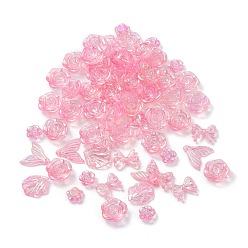 Perlas de Color Rosa Kit de búsqueda de fabricación de joyas de bricolaje, Incluye abalorios y cuentas de acrílico transparente., color de ab, formas mixtas, rosa perla, 11~21x12~27x3~7 mm, agujero: 1~2 mm, Sobre 746 unidades / 500 g
