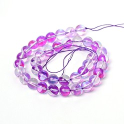 Violet Foncé Synthétiques perles rondes de pierre de lune brins, perles holographiques, teint, violet foncé, 6mm, Trou: 1mm, Environ 64 pcs/chapelet, 15.5 pouce