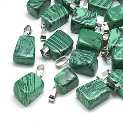 Malachite Synthetic Malachite Pendants, with Stainless Steel Snap On Bails, Nuggets, 20~30x12~18x7~15mm, Hole: 6x4mm