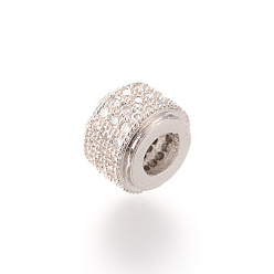 Platine Micro en laiton pavent des perles cubes de zircone, colonne, platine, 9x6.5 mm, trou: 4 mm