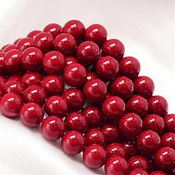 Rouge Foncé Cuisson peint perle shell brins de perles rondes, rouge foncé, 4mm, Trou: 0.8mm, Environ 103 pcs/chapelet, 15.74 pouce
