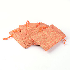 Coral Polyester Imitation Burlap Packing Pouches Drawstring Bags, for Christmas, Wedding Party and DIY Craft Packing, Coral, 9x7cm