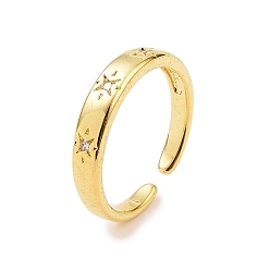 Chapado en Oro Real 18K Anillo de puño abierto con asterismo de circonita cúbica transparente, joyas de latón para mujer, real 18 k chapado en oro, tamaño de EE. UU. 6 (16.5 mm)