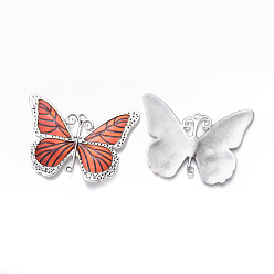 Red Alloy Enamel Big Pendants, Butterfly, Antique Silver, Red, 64x86x3mm, Hole: 3.5mm and 2.5mm