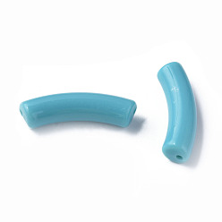Turquoise Foncé Perles acryliques opaques, tube incurvé, turquoise foncé, 32x10x8mm, Trou: 1.8mm