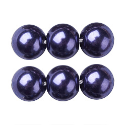 Azul de la Pizarra Oscura Hebras redondas de perlas de vidrio teñido ecológico, Grado A, cordón de algodón rosca, azul oscuro, 8 mm, agujero: 0.7~1.1 mm, sobre 52 unidades / cadena, 15 pulgada
