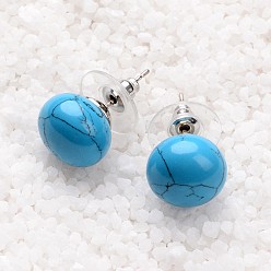 Synthetic Turquoise Synthetic Turquoise Stud Earrings, with Platinum Tone Brass Findings, 21.5x12mm, Pin: 0.7mm