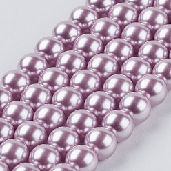 Ciruela Hebras redondas de perlas de vidrio teñido ecológico, Grado A, cordón de algodón rosca, ciruela, 8 mm, agujero: 0.7~1.1 mm, sobre 52 unidades / cadena, 15 pulgada