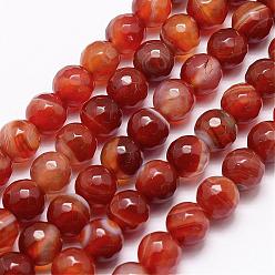 Orange Red Faceted Natural Agate Beads Strands, Dyed & Heated, Round, Grade A, Orange Red, 6mm, Hole: 1mm, about 61~62pcs/strand, 14.4~14.6 inch