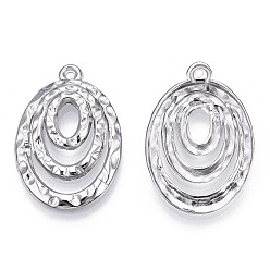 Stainless Steel Color 304 Stainless Steel Pendants, Textured, Oval Charm, Stainless Steel Color, 29.5x20.5x3mm, Hole: 1.4mm