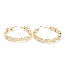 Real 18K Gold Plated Star Brass Micro Pave Clear Cubic Zirconia Hoop Earrings, Long-Lasting Plated, Real 18K Gold Plated, 5.5x34.5mm, Pin: 0.8mm