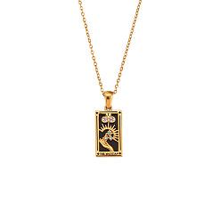 Golden Rhinestone Tarot Card Pendant Necklace with Enamel, Golden Stainless Steel Jewelry for Women, The Magician I, 19.69 inch(50cm)