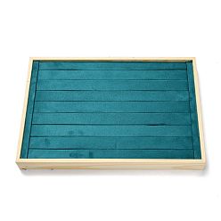 Dark Cyan Wooden Ring Presentation Display Boxes, Cover with Velvet, Rectangle, Dark Cyan, 35x24x3.5cm