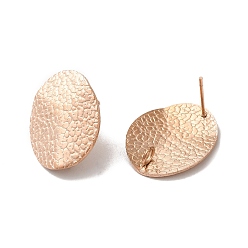 Rose Gold Ion Plating(IP) 304 Stainless Steel Stud Earrings Findings, with Vertical Loop, Textured Oval, Rose Gold, 20x16mm, Hole: 2.5mm, Pin: 0.7mm
