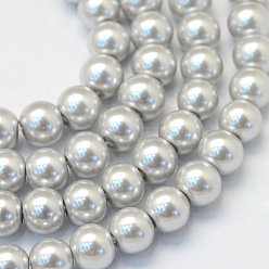 Gris Clair Cuisson peint perles de verre nacrées brins de perles rondes, gris clair, 10~11mm, Trou: 1.5mm, Environ 85 pcs/chapelet, 31.4 pouce1.5mm