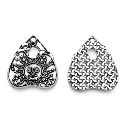 Antique Silver Tibetan Style Alloy Pendants, Heart with Sun Pattern, Antique Silver, 26x22.5x1mm, Hole: 1.8mm