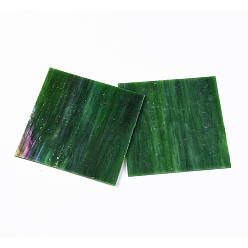 Vert Foncé Feuilles de verre de variété, grands carreaux de mosaïque en verre cathédrale, pour l'artisanat, vert foncé, 105~110x105~110x2.5mm