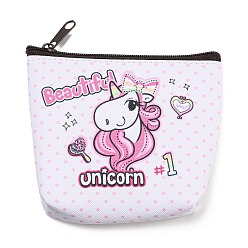 Hot Pink Unicorn Pattern PU Leather Wallets with Iron Zipper & PVC Findings, Change Purse, Clutch Bag for Women, Hot Pink, 9.5~9.8x10.8~11x2.4~2.8cm