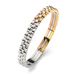 Multicolore Placage ionique (ip) 304 bracelet à charnière en acier inoxydable pour femmes, multicolore, diamètre intérieur: 2x2-1/4 pouce (5.15x5.75 cm)