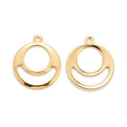 Real 24K Gold Plated 201 Stainless Steel Pendants, Round Ring, Real 24k Gold Plated, 18.5x16x1.2mm, Hole: 1.4mm