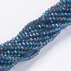 Dodger Blue Electroplate Glass Beads Strands, Full Rainbow Plated, Faceted, Rondelle, Dodger Blue, 3x2mm, Hole: 0.8~1mm, about 185~190pcs/strand, 15.5~16 inch(39.3~40.6cm)