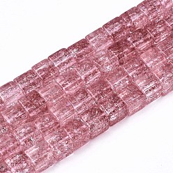 Roja India Abalorios de vidrio craquelados, teñido y climatizada, plaza, piel roja, 6x6x6 mm, agujero: 1.4 mm, sobre 60~61 unidades / cadena, 14.96 pulgada (38 cm)