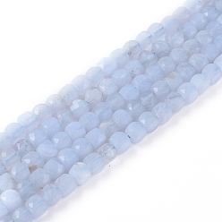 Ágata Lace Azul Perlas naturales ágata de encaje azul hebras, facetados, cubo, 4x4x4 mm, agujero: 0.7 mm, sobre 95 unidades / cadena, 15.55 pulgada (39.5 cm)