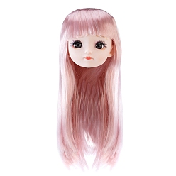 Pink Plastic Doll Head, with Long Hairstyle, for Female BJD Doll Accessories Making, Pink, 150mm