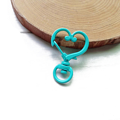 Turquoise Spray Painted Alloy Swivel Snap Hooks Clasps, Heart, Turquoise, 35mm