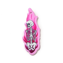 Skeleton Pendentifs acryliques imprimés halloween, modèle squelette, 49x18x2.4mm, Trou: 1.8mm
