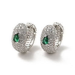 Vert Boucles d'oreilles créoles serpent en zircon cubique, bijoux en laiton platine pour femme, verte, 16x17x8mm, pin: 0.8 mm