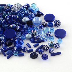 Dark Blue Acrylic Beads, Mixed Shapes, Dark Blue, 5.5~28x6~20x3~11mm, Hole: 1~5mm