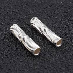 925 Sterling Silver Plated Corrugated Brass Tube Beads, Long-Lasting Plated, 925 Sterling Silver Plated, 8x2mm, Hole: 1.2mm