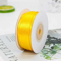 Gold Polyester Double-Sided Satin Ribbons, Ornament Accessories, Flat, Gold, 3mm, 100 yards/roll