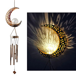 Luna Carillón de viento de hierro con luces solares., para decoración de jardín, luna, 1150x200 mm