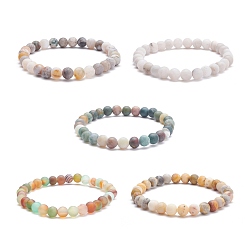 Mixed Stone 6.5mm Frosted Round Natural Mixed Stone Beads Stretch Bracelet for Girl Women, Inner Diameter: 2-1/8 inch(5.4cm), Beads: 6.5mm