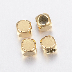 Oro Revestimiento iónico (ip) 304 perlas de acero inoxidable, cubo, dorado, 3x3x3 mm, agujero: 2 mm