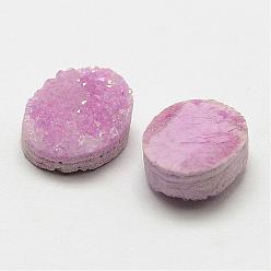 Pink Electroplated Natural Druzy Crystal Cabochons, Oval, Dyed, Pink, 10x8x4~5mm