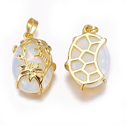 Opalite Opalite Pendants, with Golden Tone Brass Findings, Oval with Flower, 32x20x9mm, Hole: 5x8mm